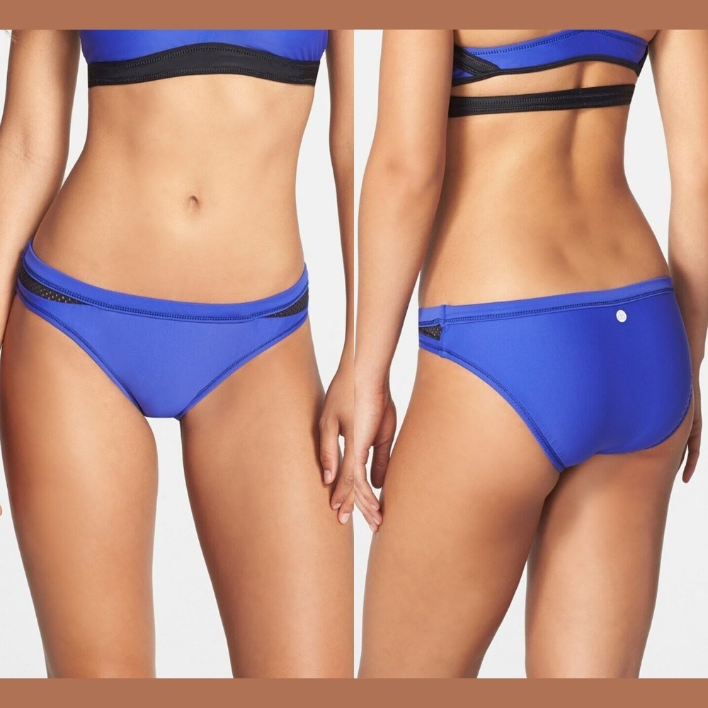 NWT Zella Mesh Inset‎ Bikini Bottoms in Royal Purple/Black [SZ Large ]